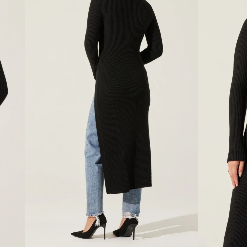 ASTR High Slit Black Long Sleeve Sweater Dress Soft - Picture 3 of 12